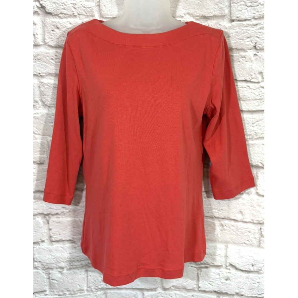 Christopher Banks Coral Peach Knit Shirt 3/4 Sleeve 100% Cotton Women Medium NWT